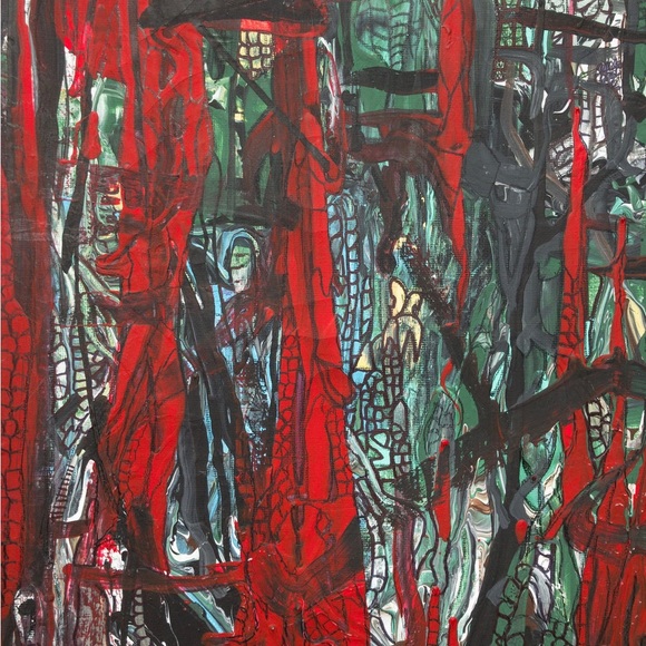 Dark Places, red, black, medium size, acrylic original, wall art design painting - Picture 2 of 12